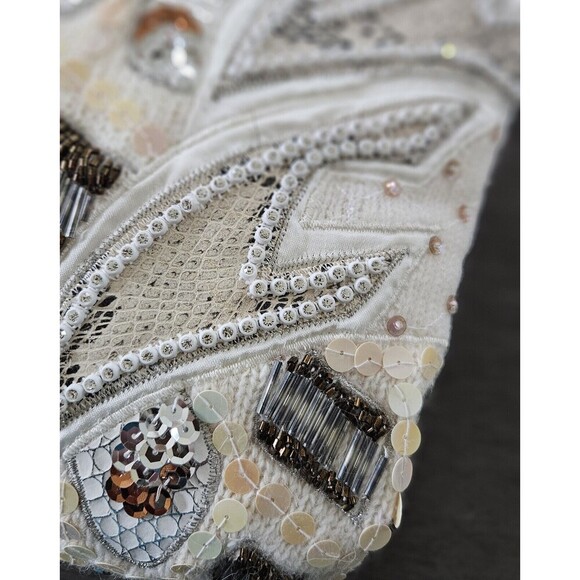 Vtg 80s Off White Knit Angora Lambswool Beaded Applique Sweater M Dolman Sleeve - Picture 12 of 12